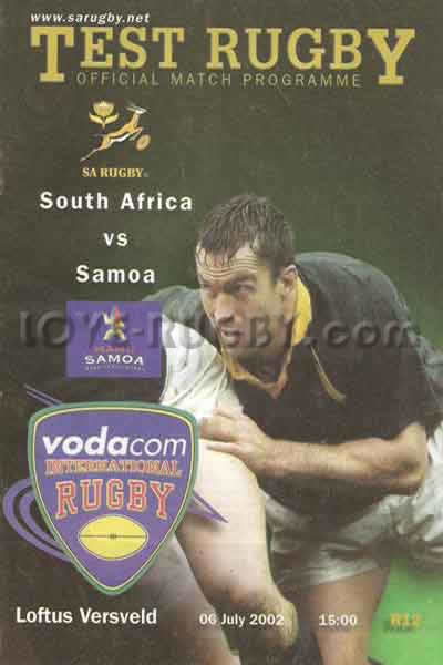 2002 South Africa v Samoa  Rugby Programme